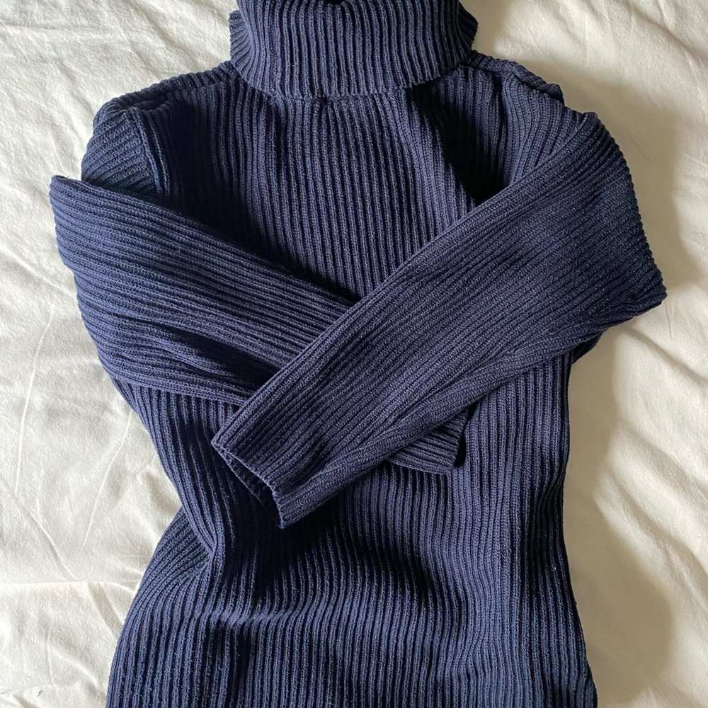 Navy Blue Ribbed Turtleneck Sweater